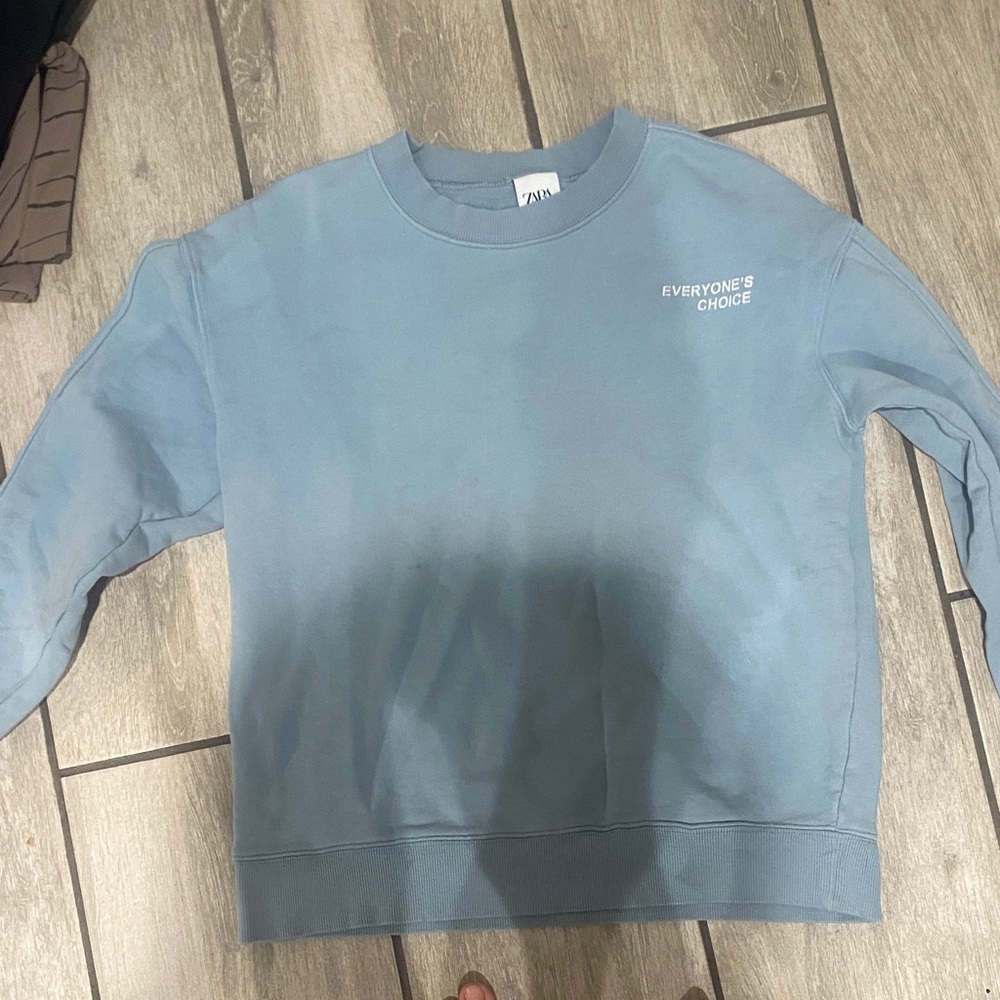Zara Light Blue Sweatshirt with White Text